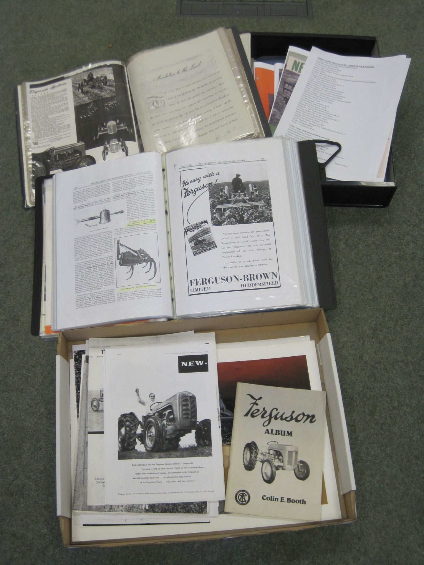 A large quantity of Ferguson and Hunday reference material, mainly photocopies contained in box