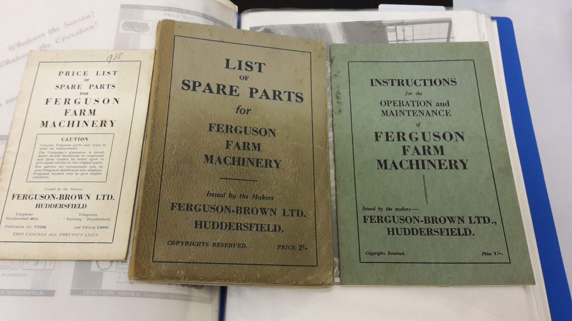 Original Ferguson Brown List of Spare Parts, Operation and Maintenance Instructions and Price List