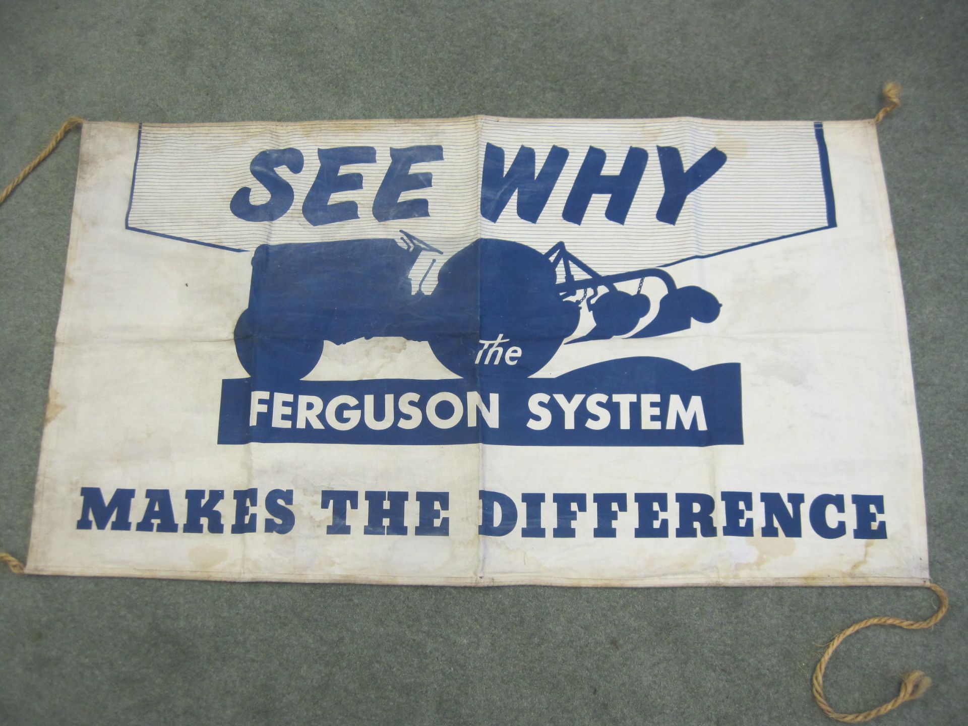 'See Why The Ferguson System Makes The Difference' a printed pictorial cotton banner depicting the