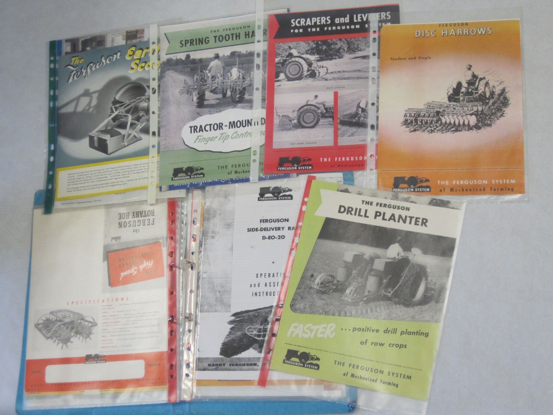 Ring binder containing Ferguson System tractor and accessory brochures including photocopies sub-