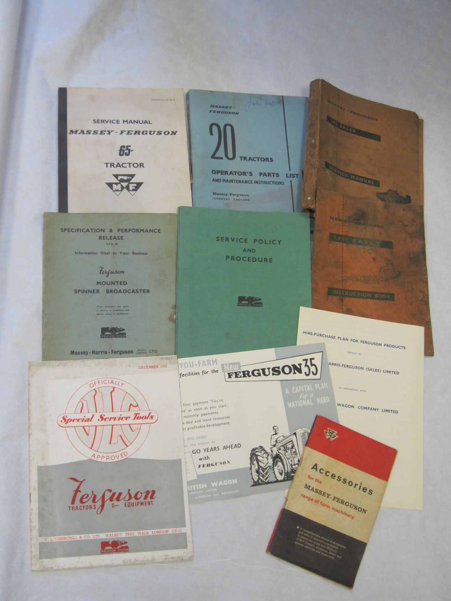 Massey Ferguson and Ferguson qty of manuals and instructions etc. to include 65 and 20 tractors, 703