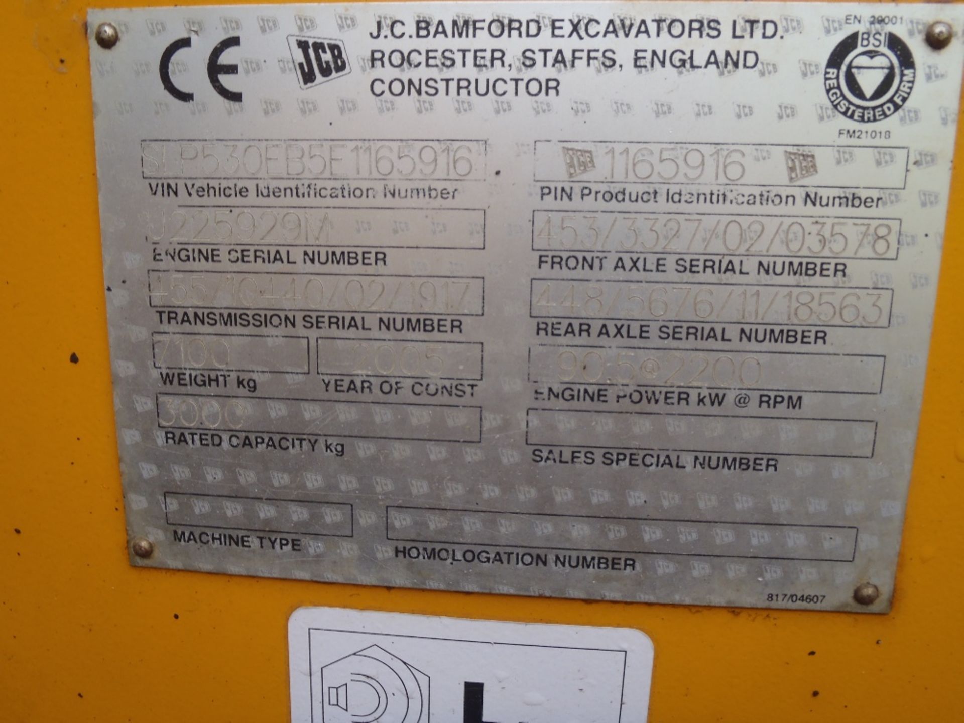 2005 JCB 530-70 Farm Special Super With Pallet Tines  Reg.No. HX05 LDO  Ser. No. 1165916 - Image 4 of 5