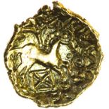 Addedomaros X-Box. c.45-25 BC. Celtic gold quarter stater. 13mm. 1.27g.