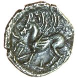 Tasciovanos Griffin. c.25BC-AD10. Celtic silver unit. 14mm. 1.26g.