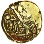 Chute/Cheriton Transitional. Downward Leaves/Crazy Crab. c.55-40 BC. Celtic gold stater. 18mm. 6.09g