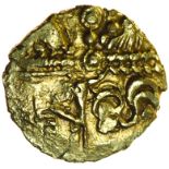 Whaddon Chase. Rings Type. c.55-45 BC. Celtic gold quarter stater. 13mm. 1.24g.