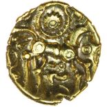 Sunburst Little Horse. c.20BC-AD5? Celtic gold quarter stater. 13mm. 1.22g.