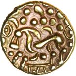 North East Coast. Left Type. Sills Mint B. c.60-50 BC. Celtic gold stater. 19mm. 6.20g.