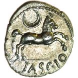 Cunobelinus Crescent Horse. c.AD8-41. Celtic silver unit. 13mm. 1.27g.