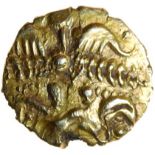 Whaddon Wings. Cross Type. c.55-45 BC. Celtic gold quarter stater. 13mm. 1.22g.