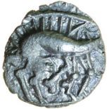 Freckenham Daisy Boar. c.15 BC-AD 5. Celtic silver unit. 13mm. 1.17g.