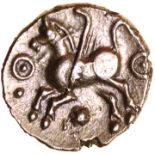 Tasciovanos Pegasus. c.25 BC-AD 10. Celtic gold quarter stater. 11mm. 1.36g.