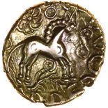 Addedomaros Floral Spiral. c.45-25 BC. Celtic gold stater. 18mm.