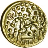 North East Coast. Left Type. Sills Mint B. c.60-50 BC. Celtic gold stater. 20mm. 6.34g.