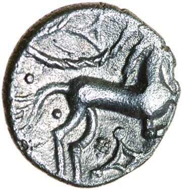 Norfolk God. Moustache Type. c.AD 25-43. Celtic silver unit. 12mm. 1.19g. - Image 2 of 2