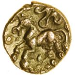 Yoke Sunflower. c.50-40 BC. Celtic gold quarter stater. 12mm. 1.32g.