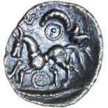 Crown Proto Boar. Rich Type 7c. c.55-45 BC. Celtic silver unit. 14mm.1.30g.