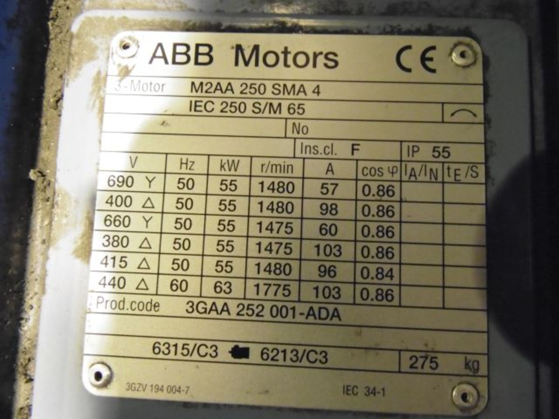 * ABB 55kw 3 Phase Motor; type M2AA 250 SMA4; 275kg; 1480 R/Min. Loaded onto Buyer's Transport - Image 2 of 2