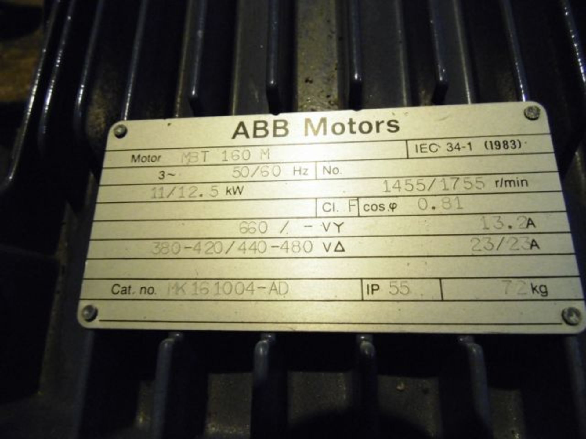 * ABB 11/12.5kw 3 Phase Motor; Type MBT 160m; 72kg; 1455 R/Min. Loaded onto Buyer's Transport - Image 2 of 2