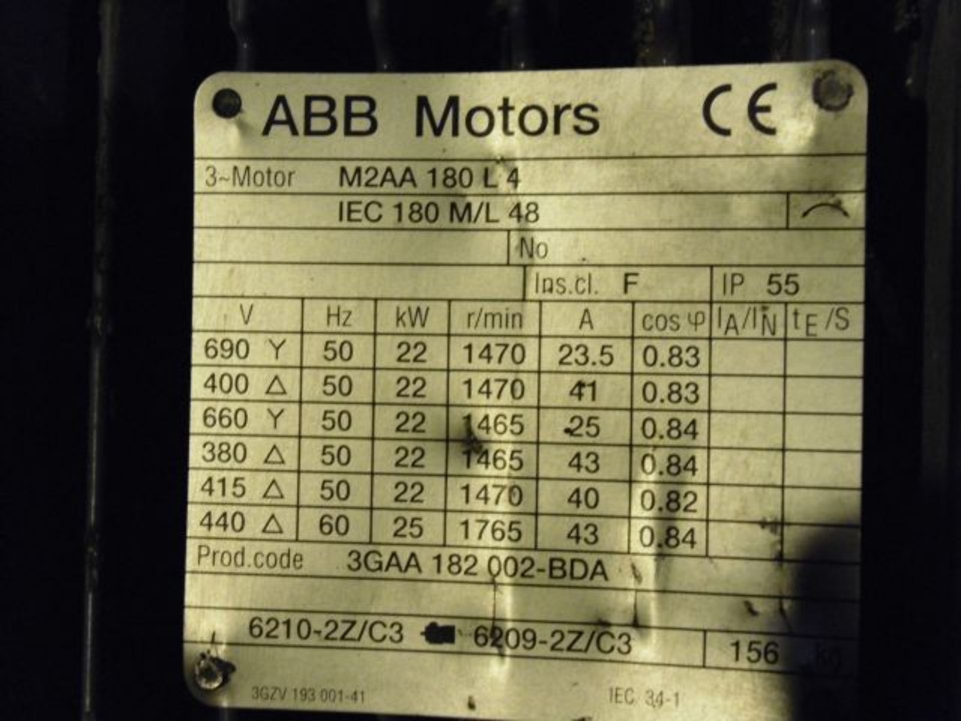 * ABB 22kw 3 Phase Motor; type M2AA 180 L4; 156kg; 1470 R/Min. Loaded onto Buyer's Transport - Image 2 of 2