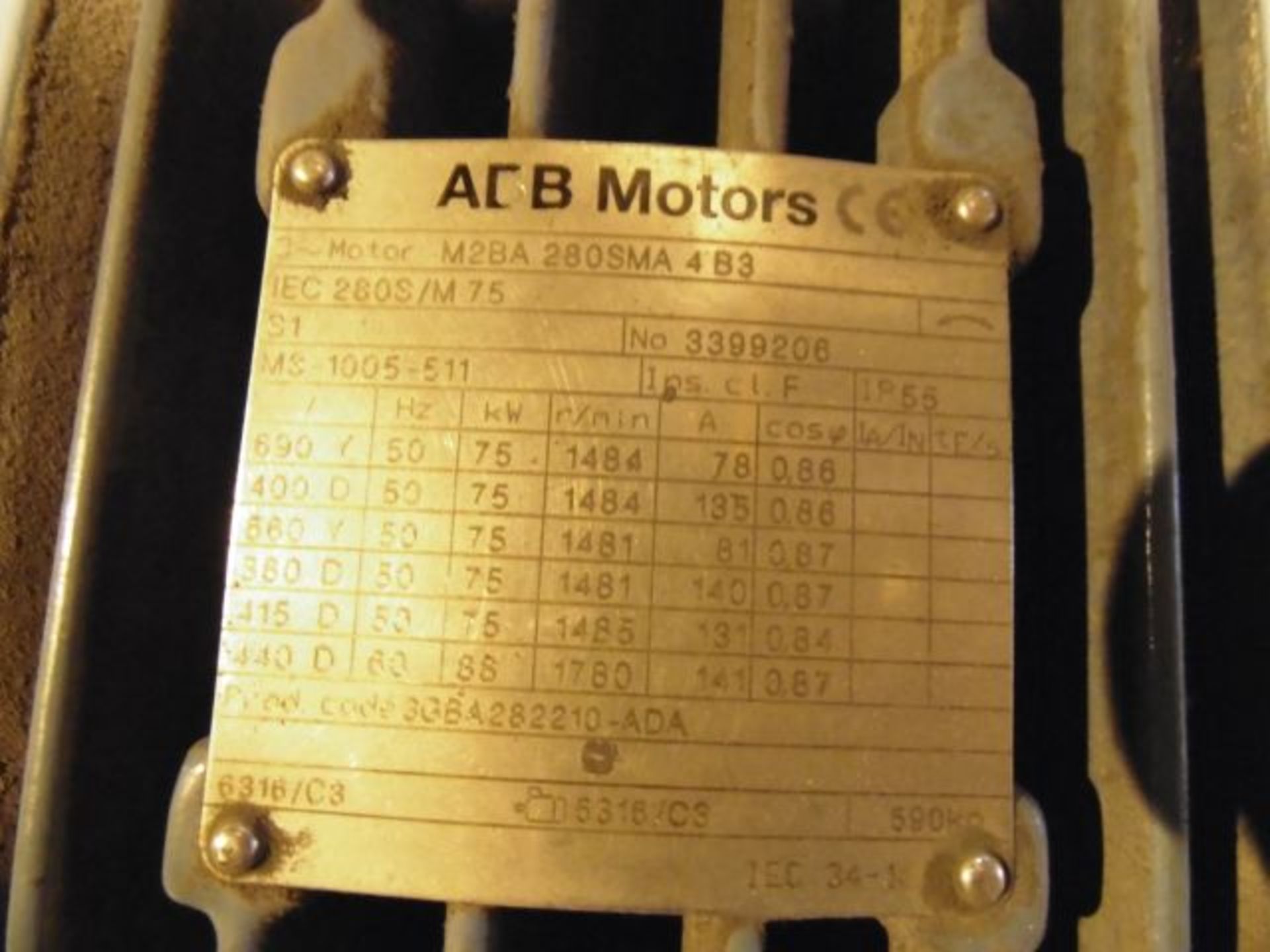 * ABB 75kw 3 Phase Motor; type M2BA 280 SMA 4B3; 590kg; 1484 R/Min. Loaded onto Buyer's Transport - Image 2 of 2