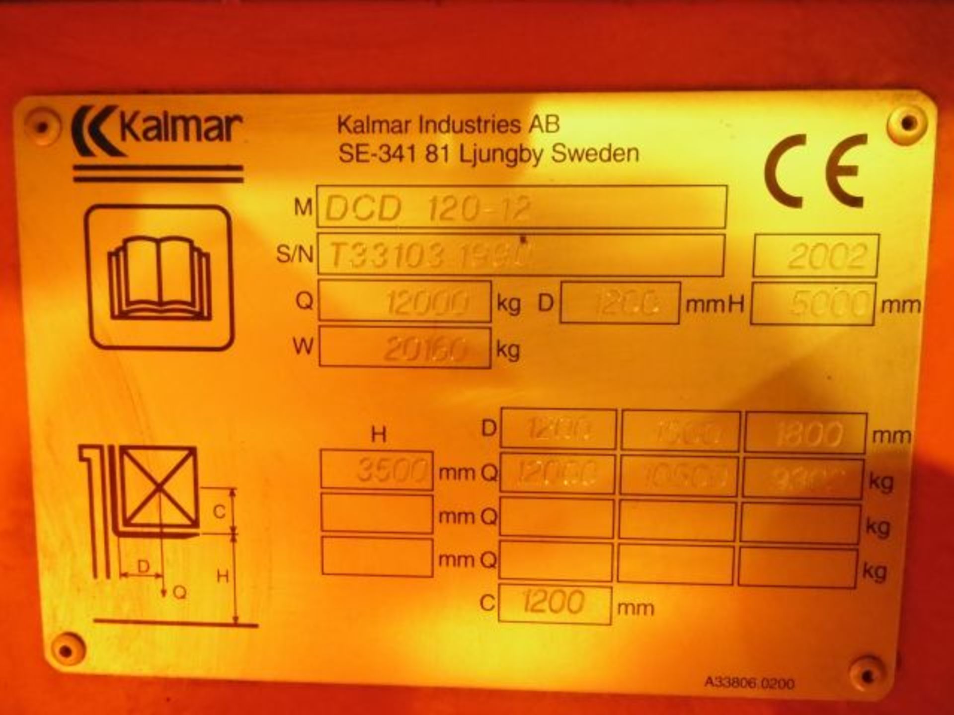 * 2002 Kalmar Model DCD 120-12 12 Tonne Diesel Forklift Truck; Max Lift Height 5000mm; Weight - Image 11 of 12