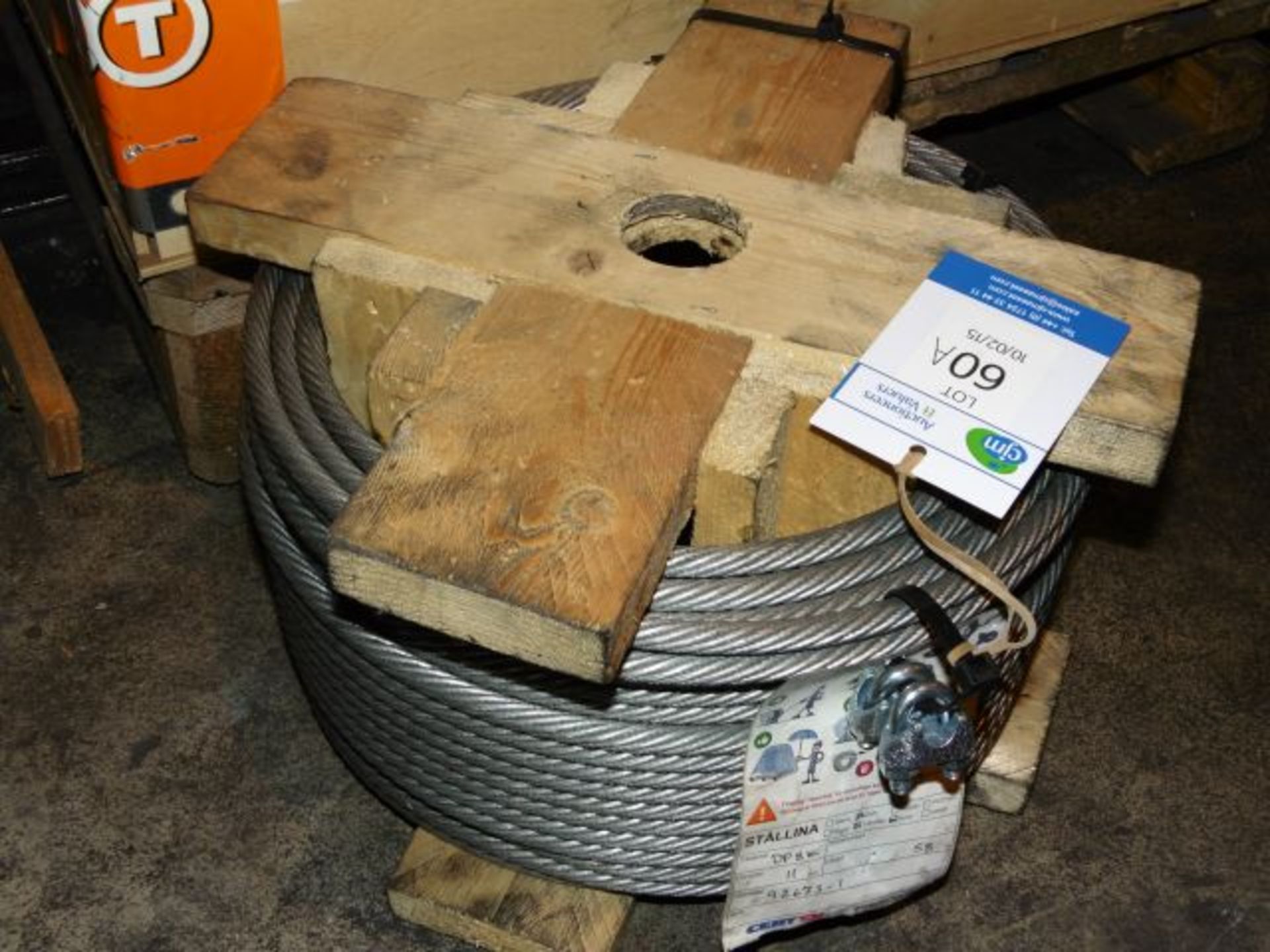 * 58m Reel of 11mm Diameter Steel Crane Cable. Loaded onto Buyer's Transport