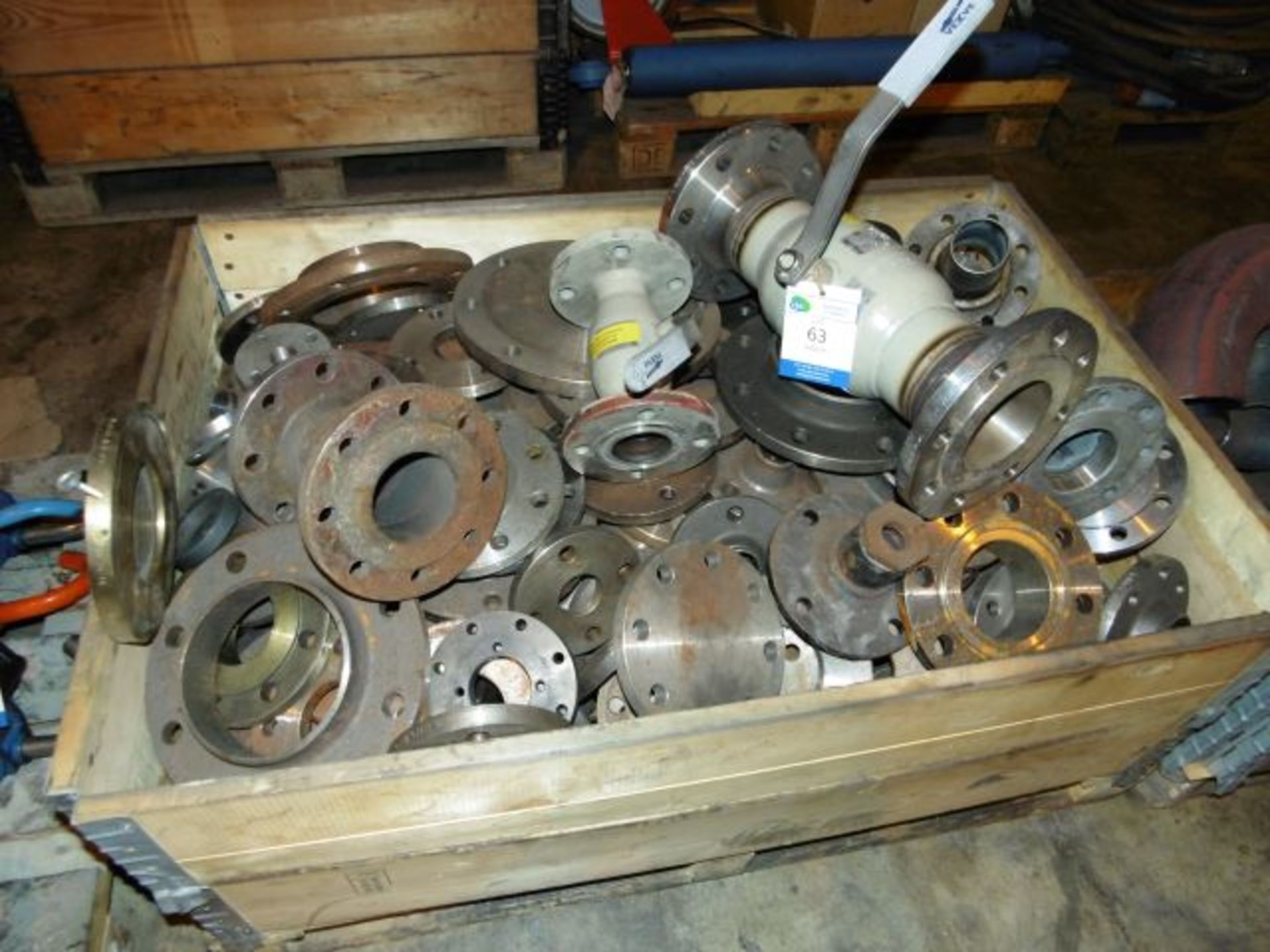 * Stillage of assorted Pipe Flanges, Welding Neck Flanges, Valves etc. Loaded onto Buyer's