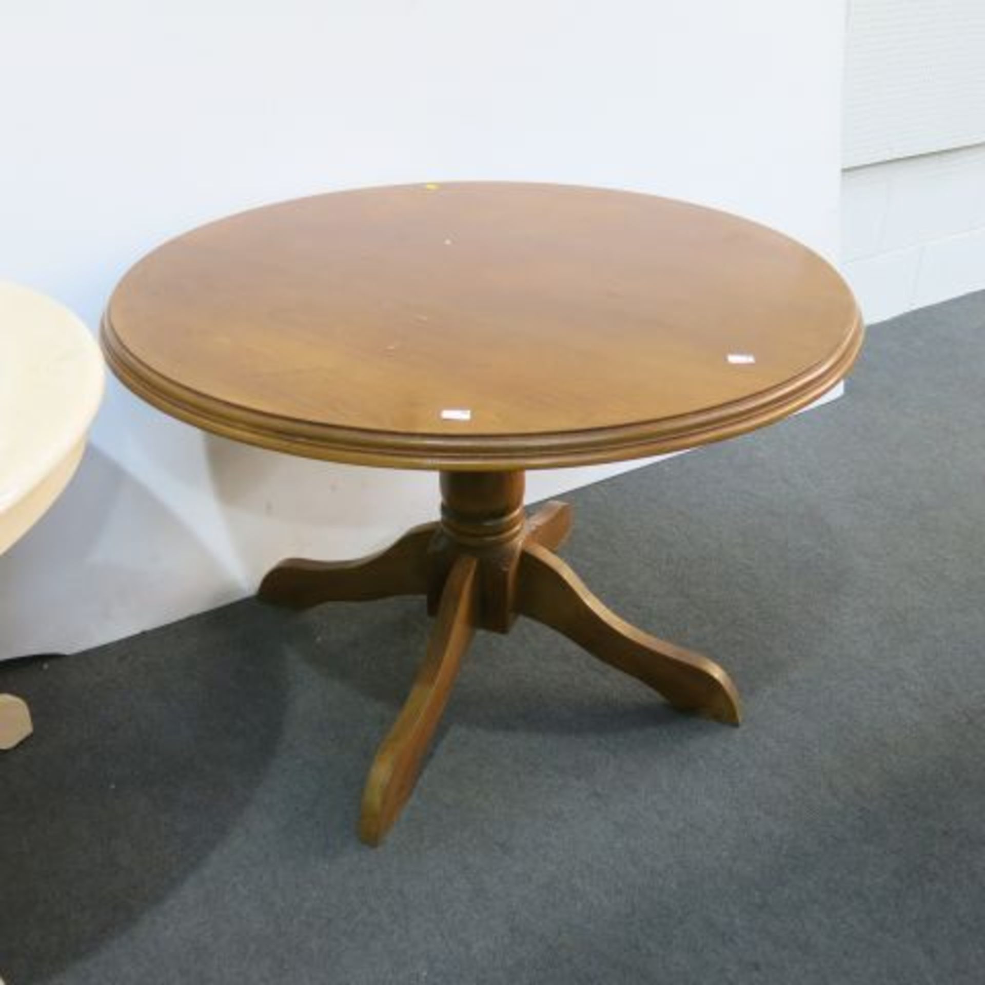 Four Tables. Two Pine Tables 90cm in diameter on Grey Painted Metal Supports, A Bleached Pine - Image 4 of 4