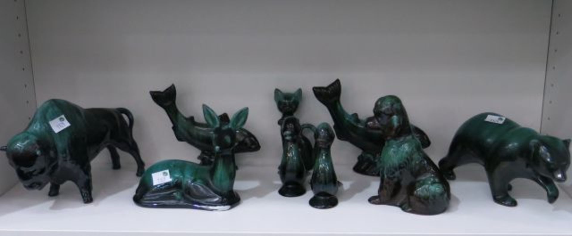 Eleven green & black Glazed Animal Stoneware Models and a BMP Canada Stoneware Bowl (est. £15-£30)