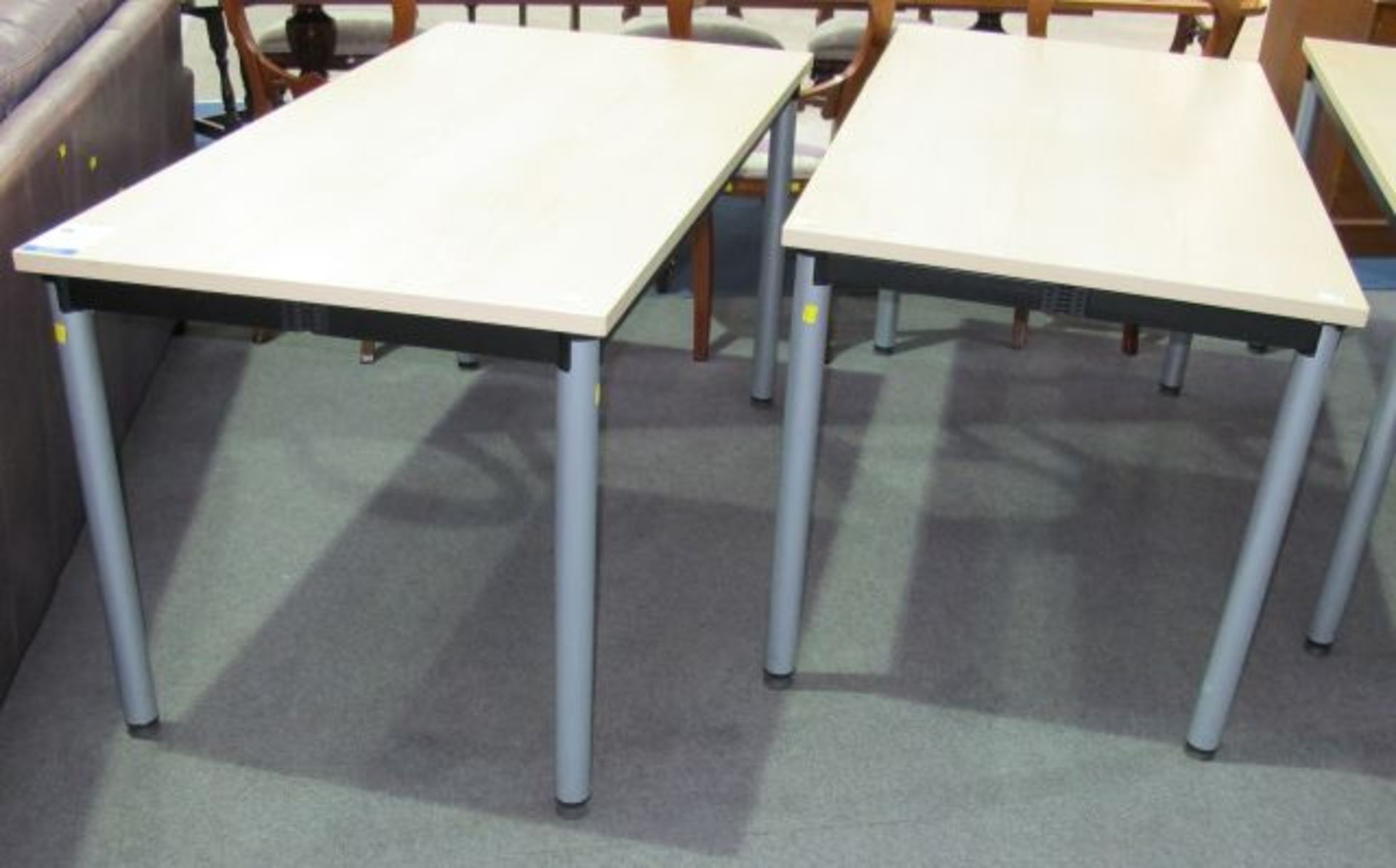 * 2 x Pine Coloured Wooden Topped Tables with Metal Folding Bases, W775mm x D1500mm  x H720mm (