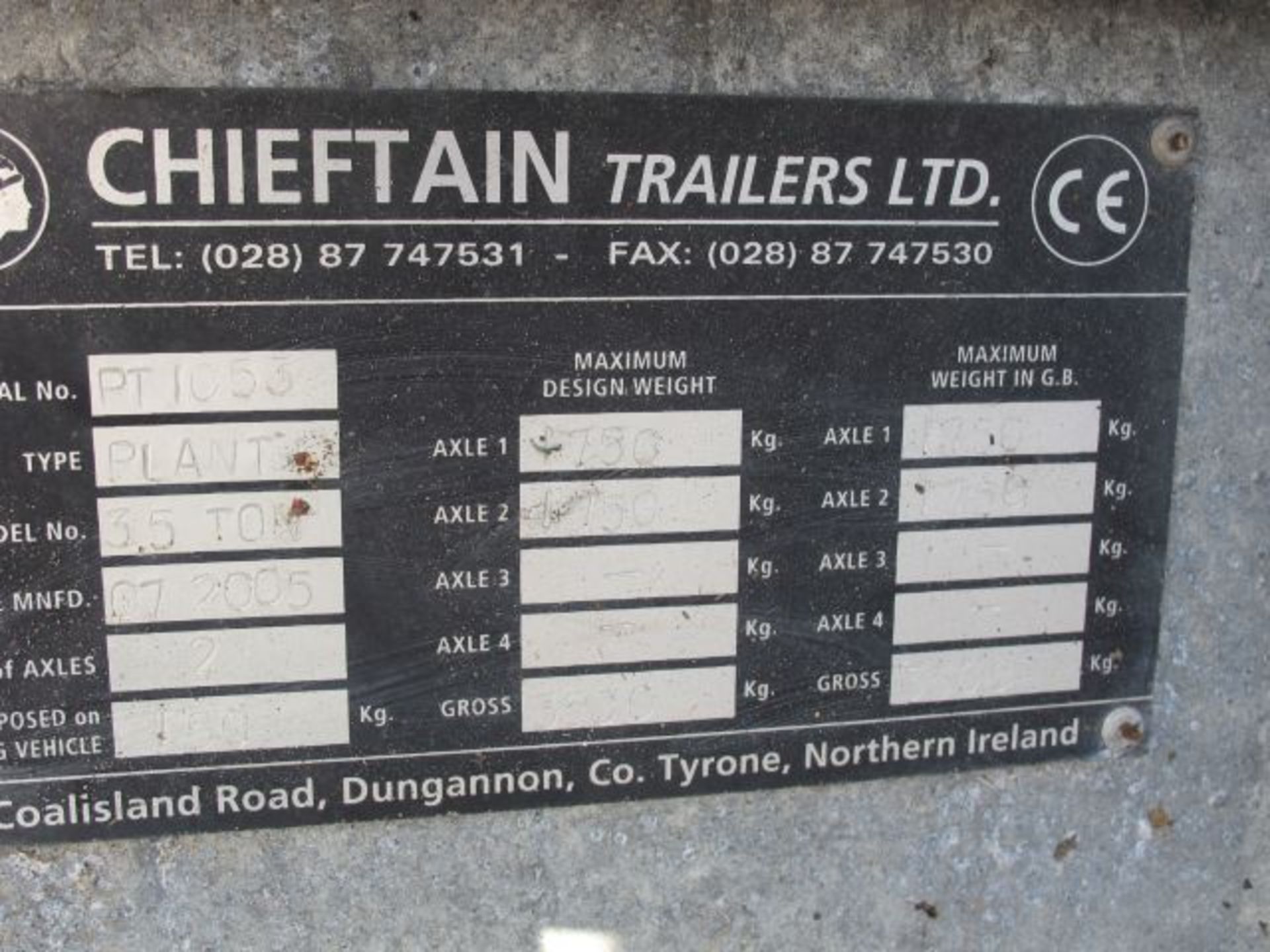 * 2005 Chieftain 3500KG Twin Axle Galvanised Plant Trailer; size 3100mm x 1860mm; Serial No PT1053 - Image 3 of 3