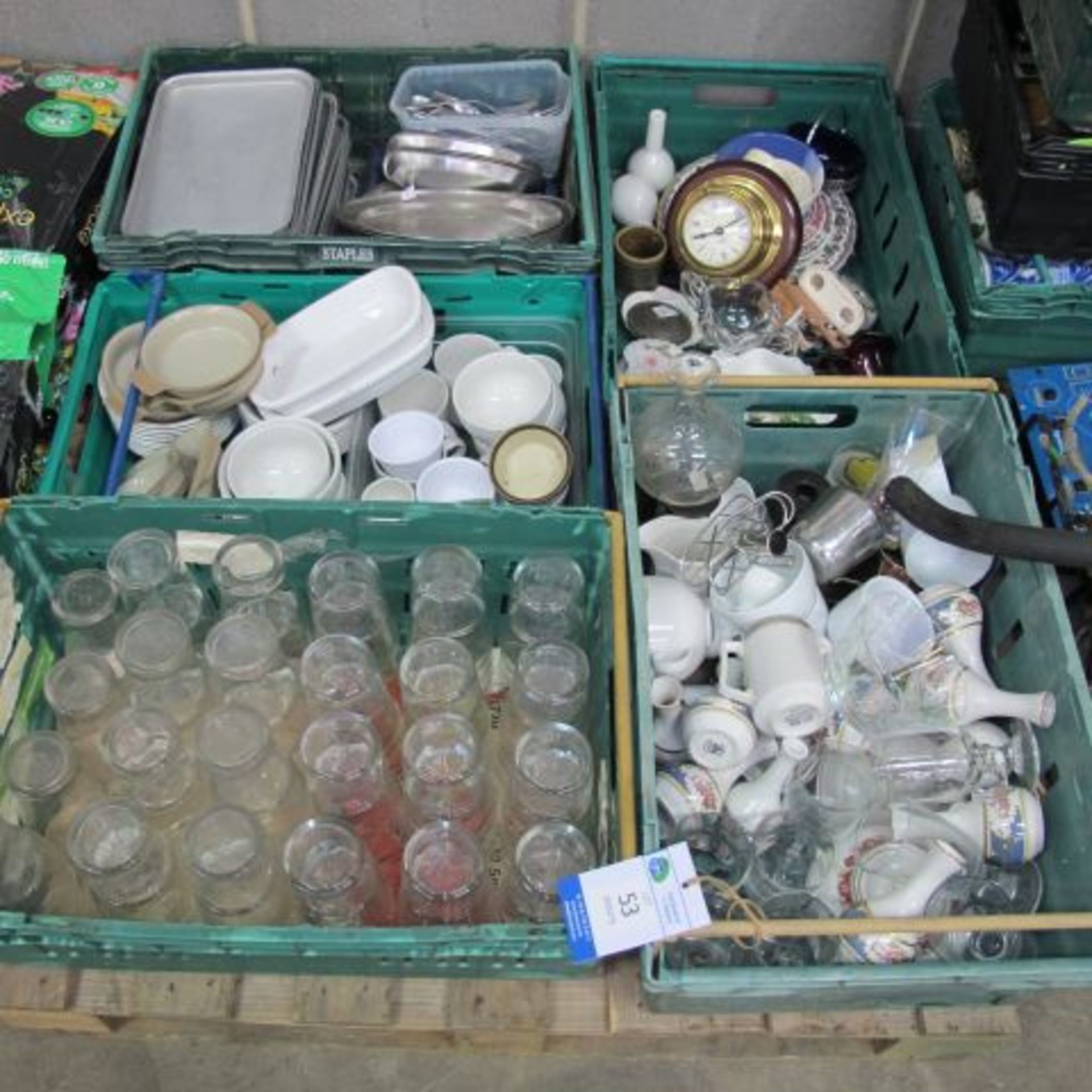 Pallet of assorted Kitchenware, Crockery and Glassware.  Please note there is a £5 plus VAT