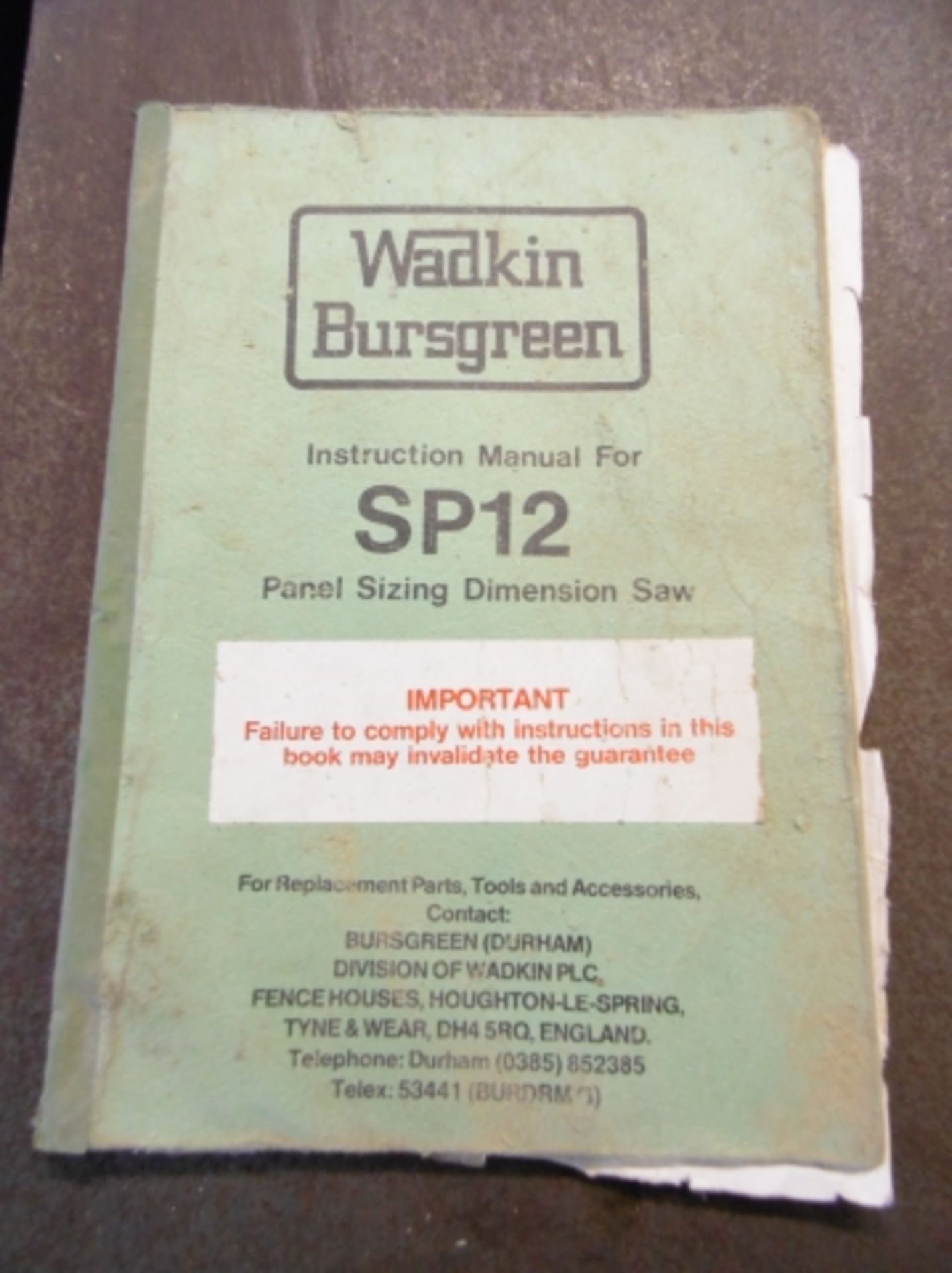 WADKIN BURSGREEN TYPE SP12 SLIDING TABLE DIMENSION SAW; MAX SAW DIAMETER 300MM; TABLE SIZE 865 X - Image 8 of 8