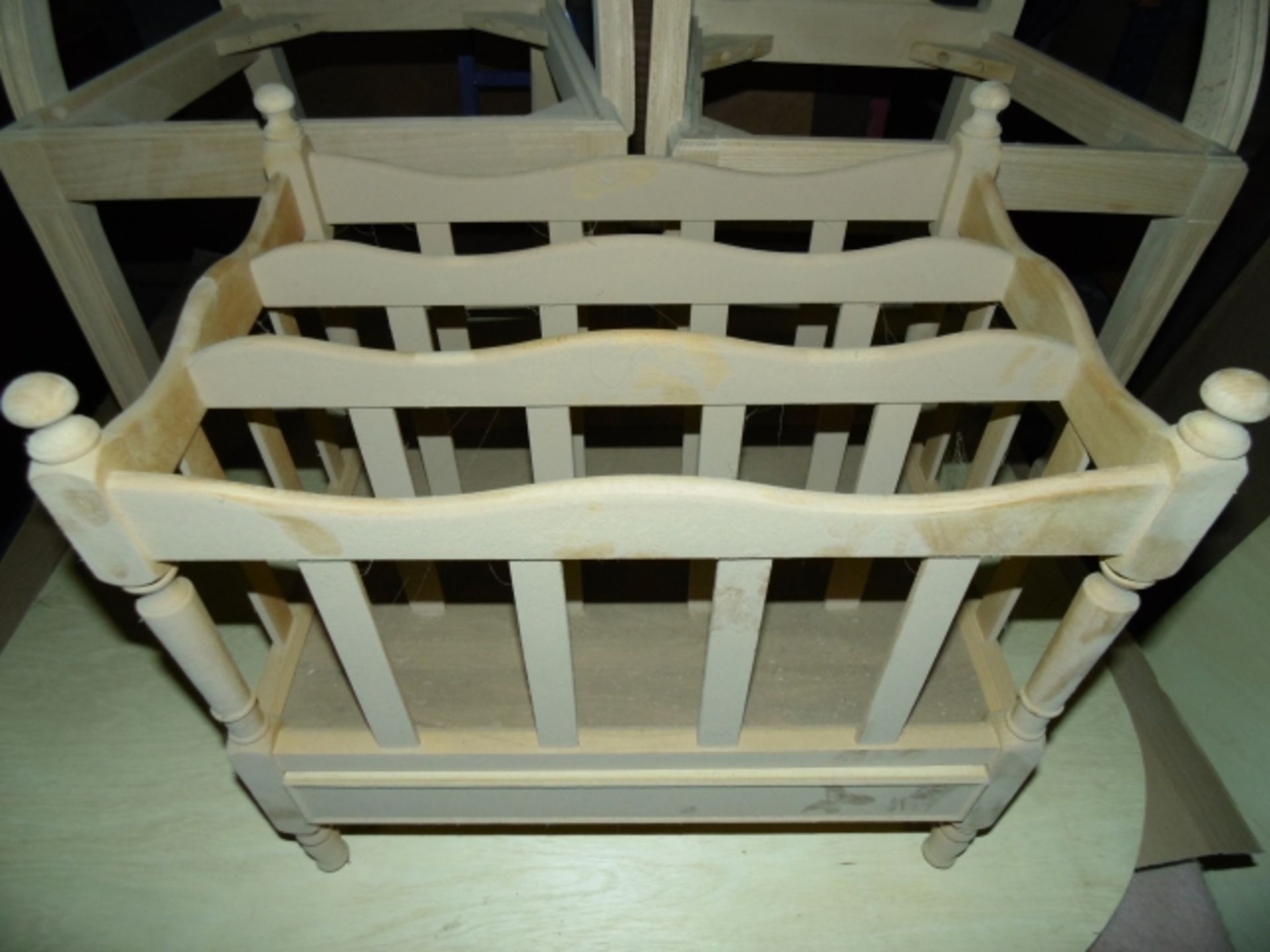15 X UNFINISHED BEECH MAGAZINE RACKS. PLEASE NOTE THERE IS A DISMANTLING, REMOVING & LOADING