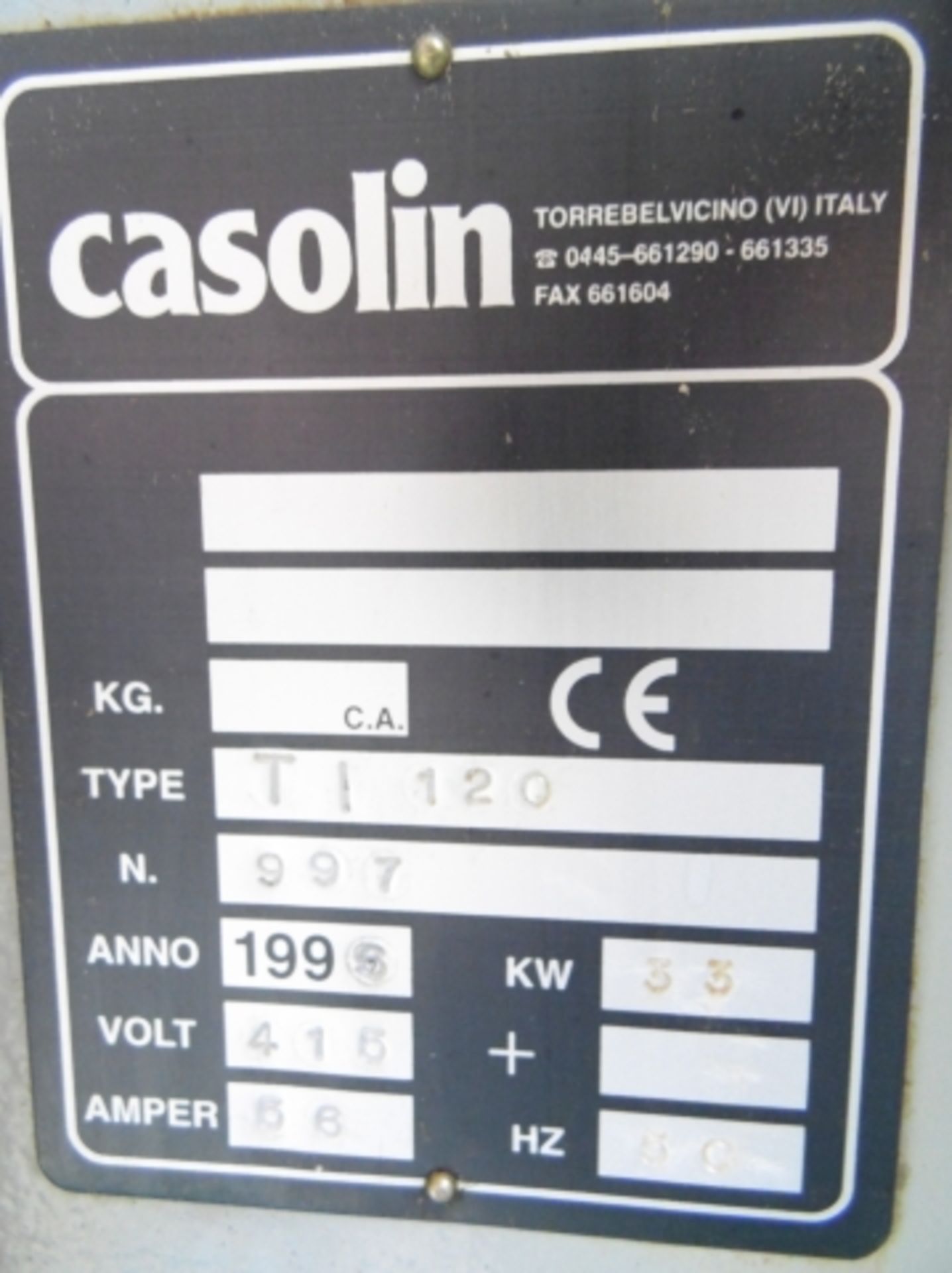 1996 CASOLIN TYPE TI 120 HYDRAULIC VENEER PRESS; BED SIZE 3000MM X 1580MM ALUMINIUM PLATES; 450MM - Image 3 of 13