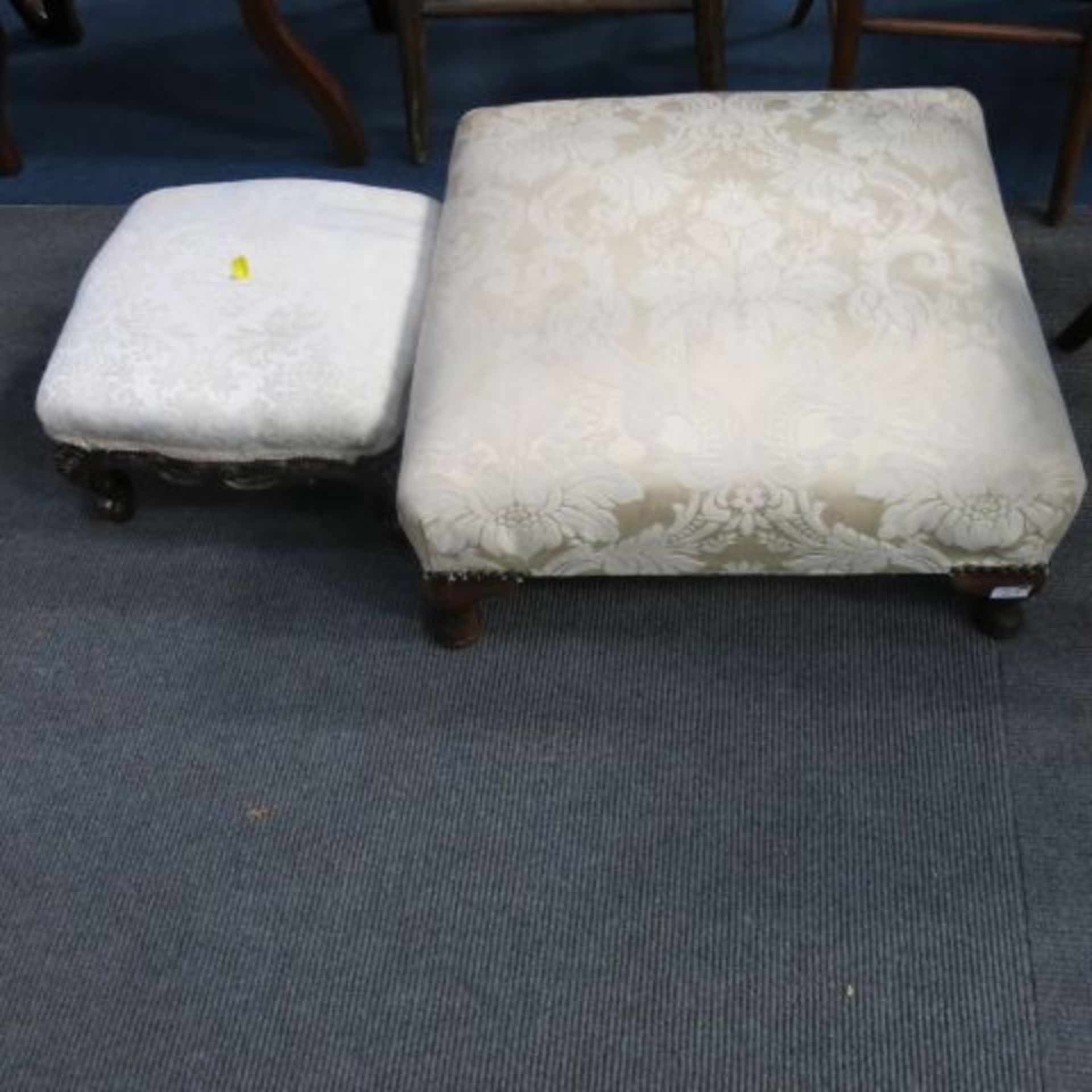 A Victorian Serpentine Sided Cabriole Leg Footstool Together With Another Large Square