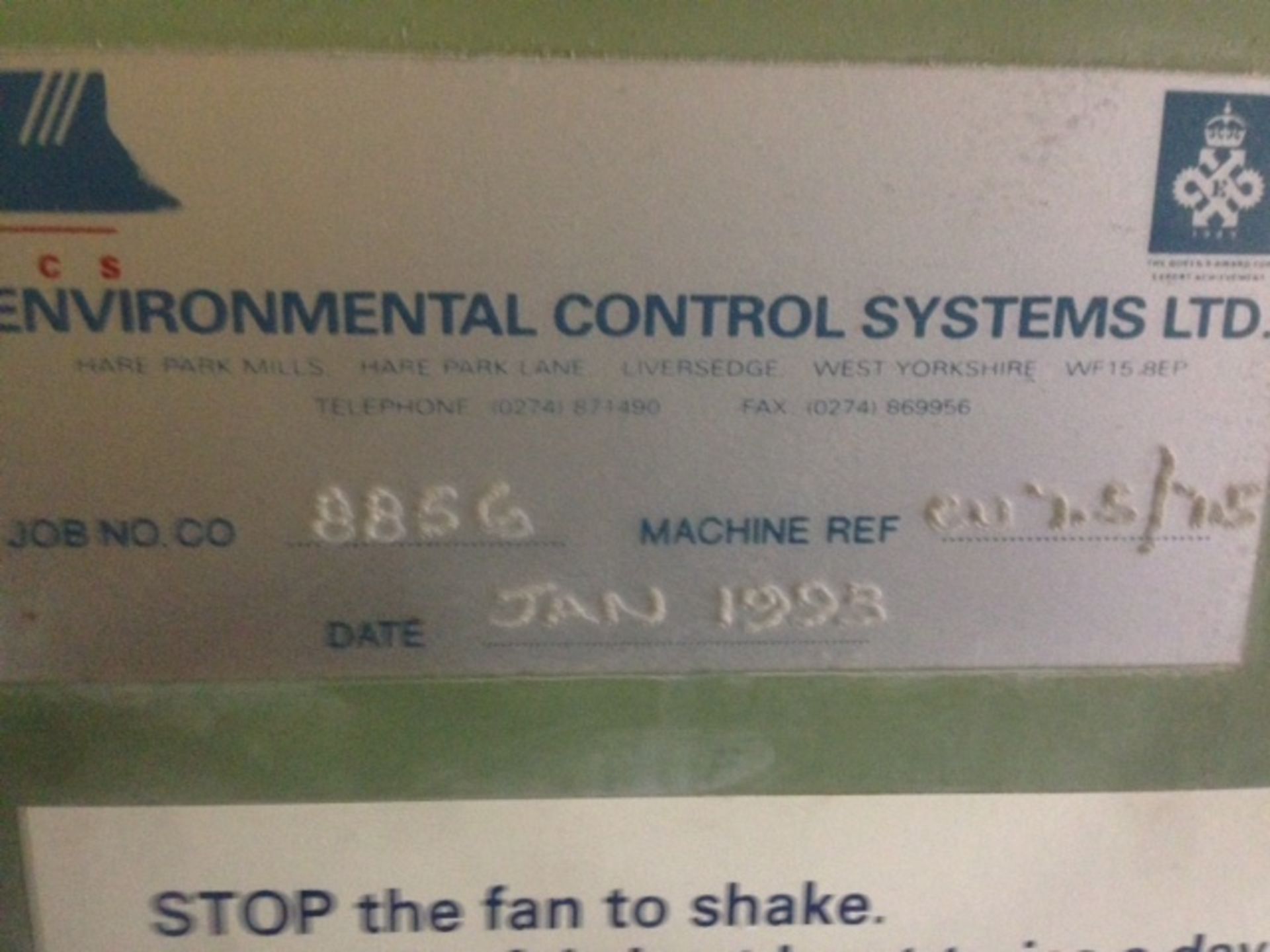 * A 1993 Environmental Control Systems Dust Extraction Unit; Job No. 8856; Machine Ref CU7..5/7.5. - Image 2 of 4