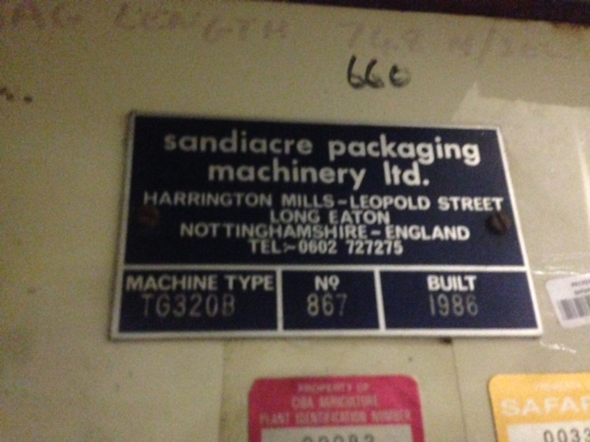* A 1986 Sandiacre Type TG320B Vertical Pillow Packaging Machine No. 867; with Computerized - Image 2 of 3