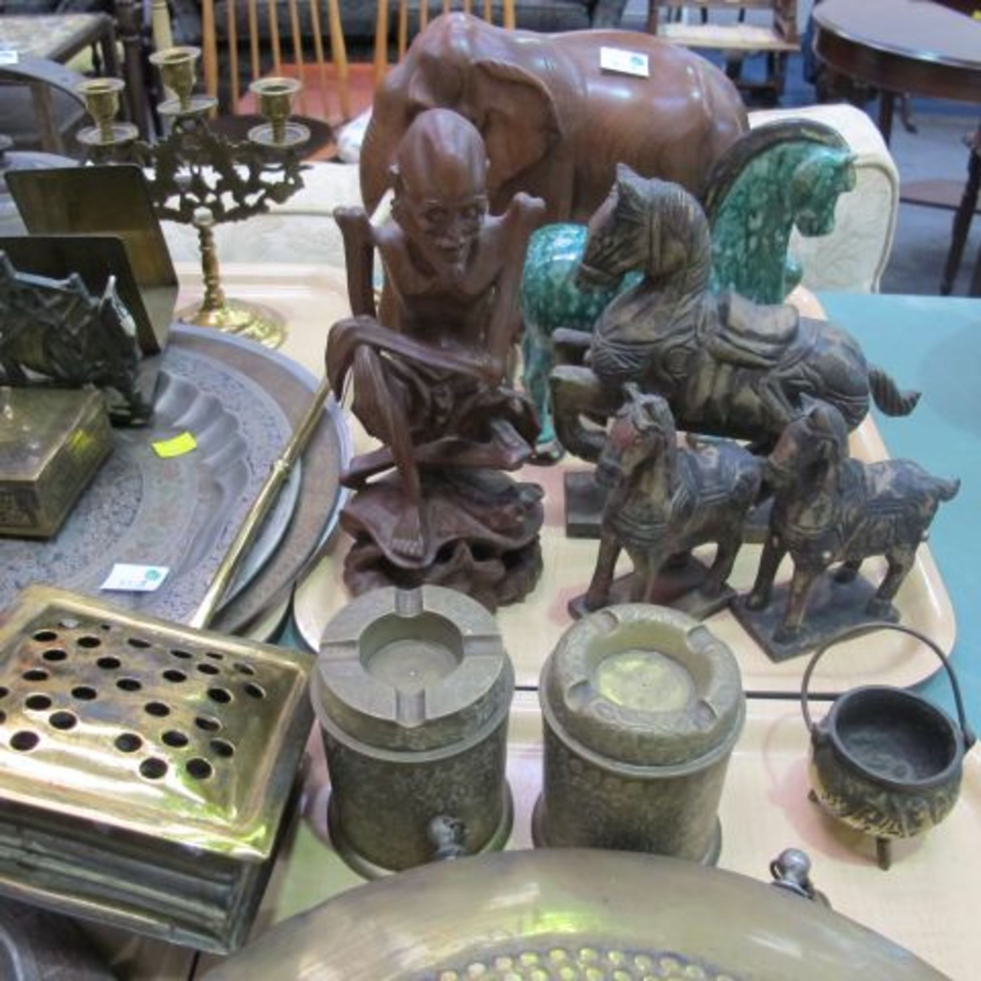 Table lamps, metalware, carved wooden elephant etc. (est. £30 - £50) - Image 2 of 2