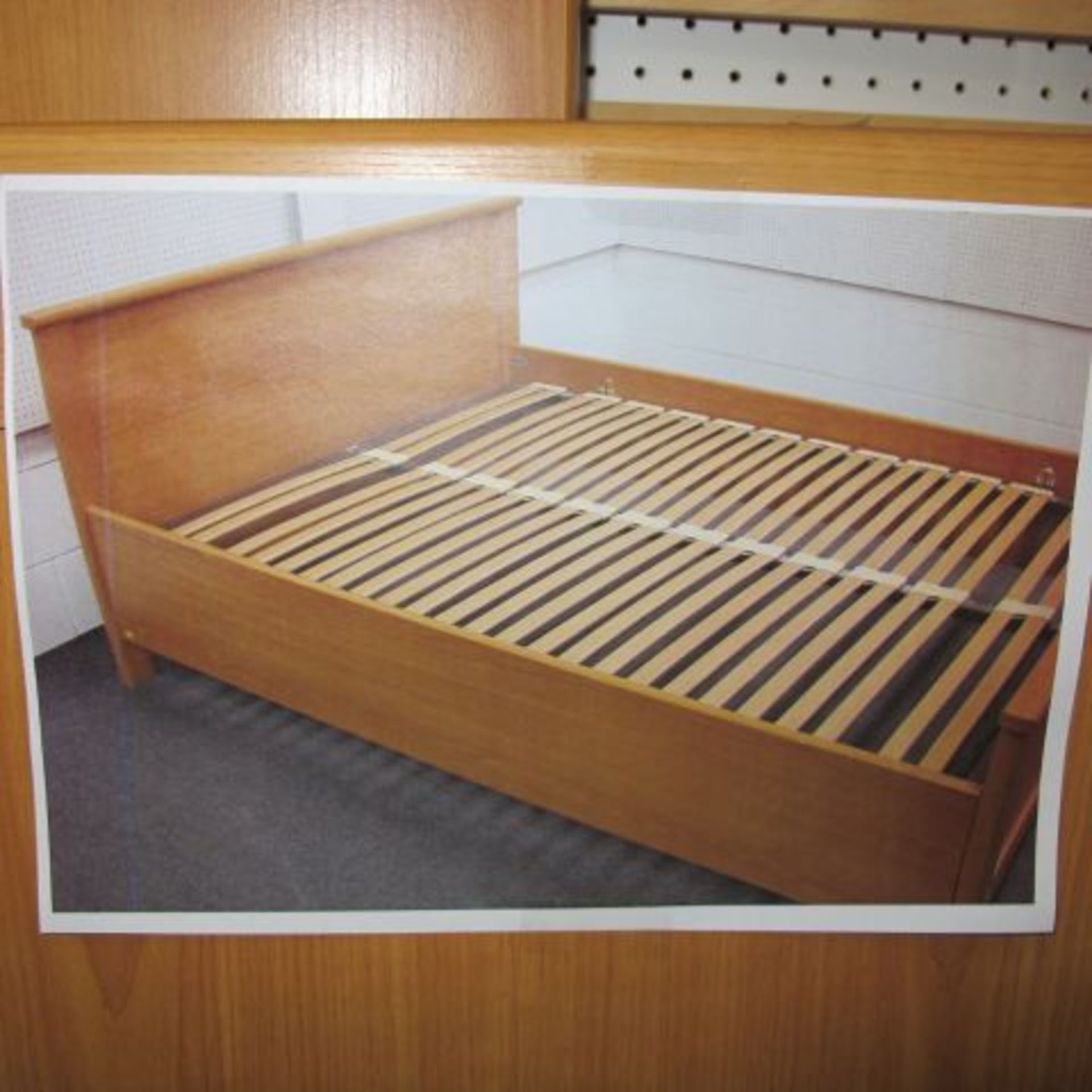 A Modern Light Oak Double Bed Frame with Plain Panel Head/Footboards.  (est. £40-£60)