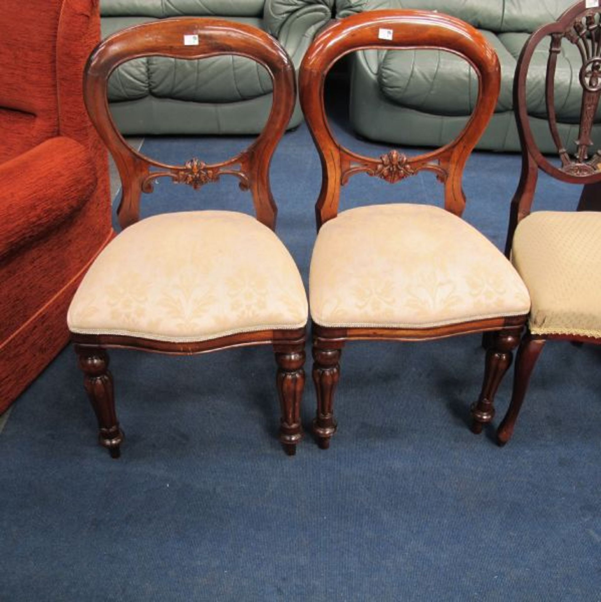 Edwardian Inlaid Rosewood Single Chair; Oval Back Single Chair and a Pair of Victorian Style Balloon