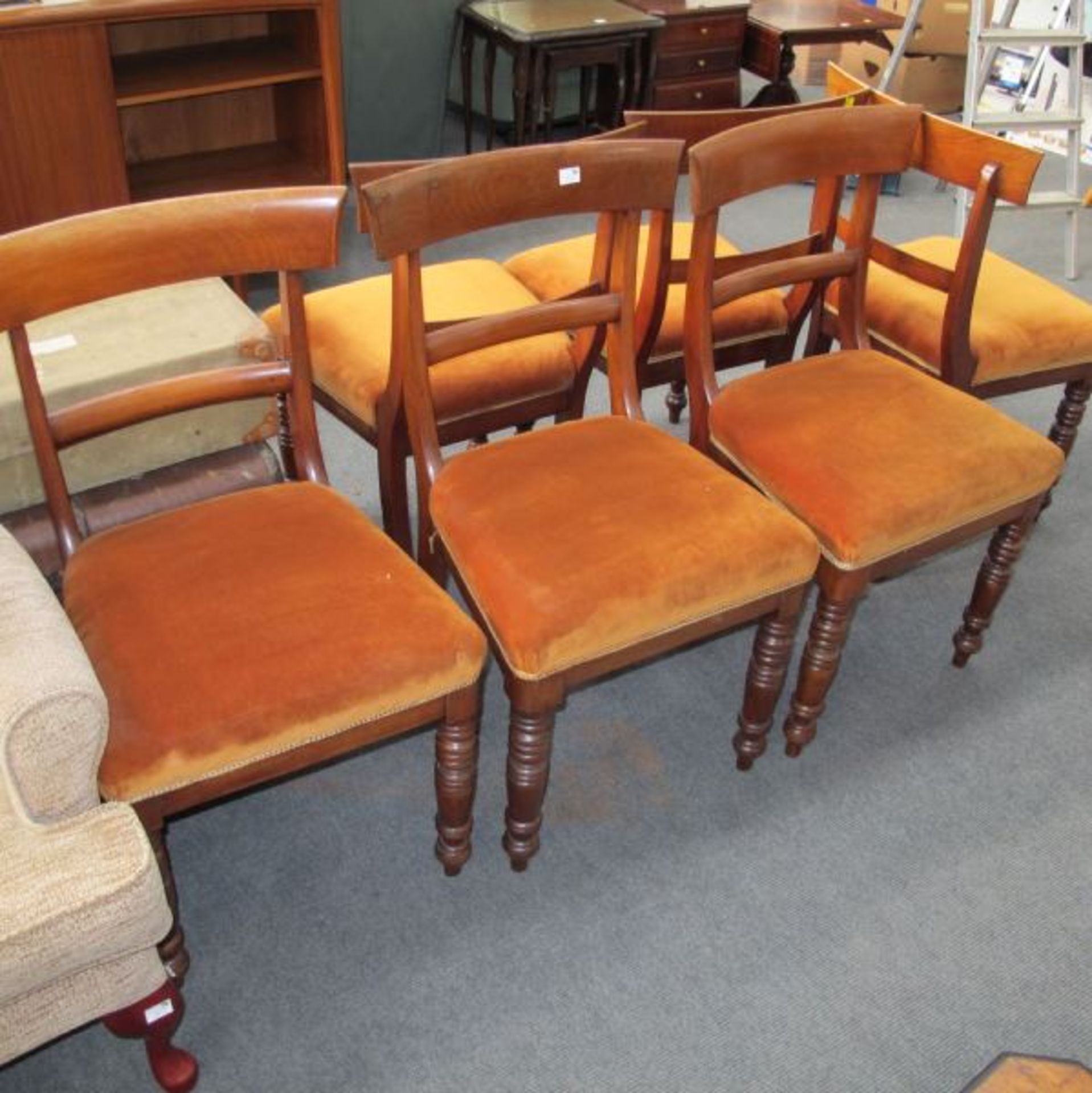 A Set of Six Victorian Mahogany Bar Back Single Dining Chairs.  (est. £80-£120)