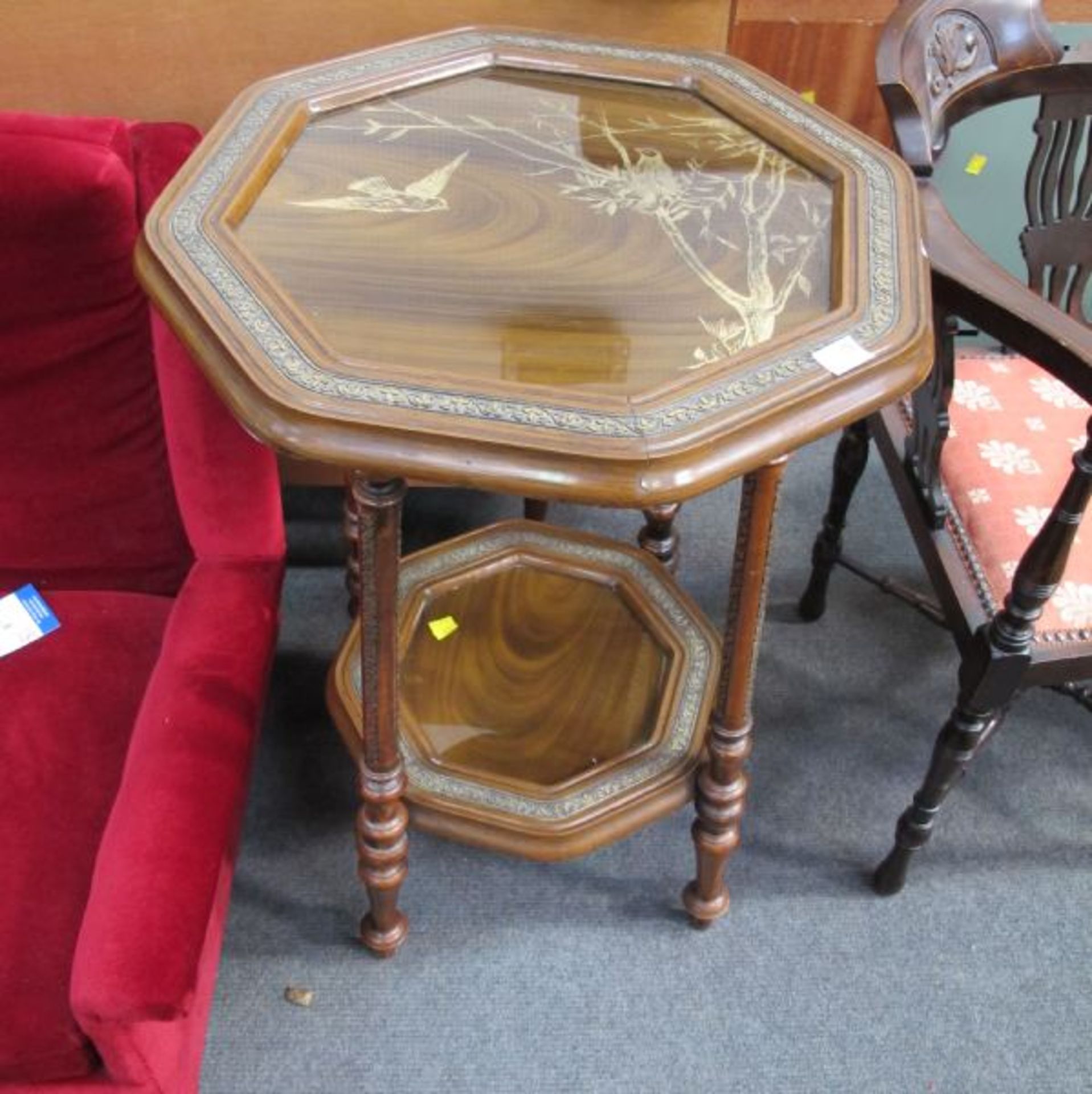 An Oriental Octagonal Wine Table with Under Tier.  Both Tiers have a well defined continuous Leaf - Image 2 of 2