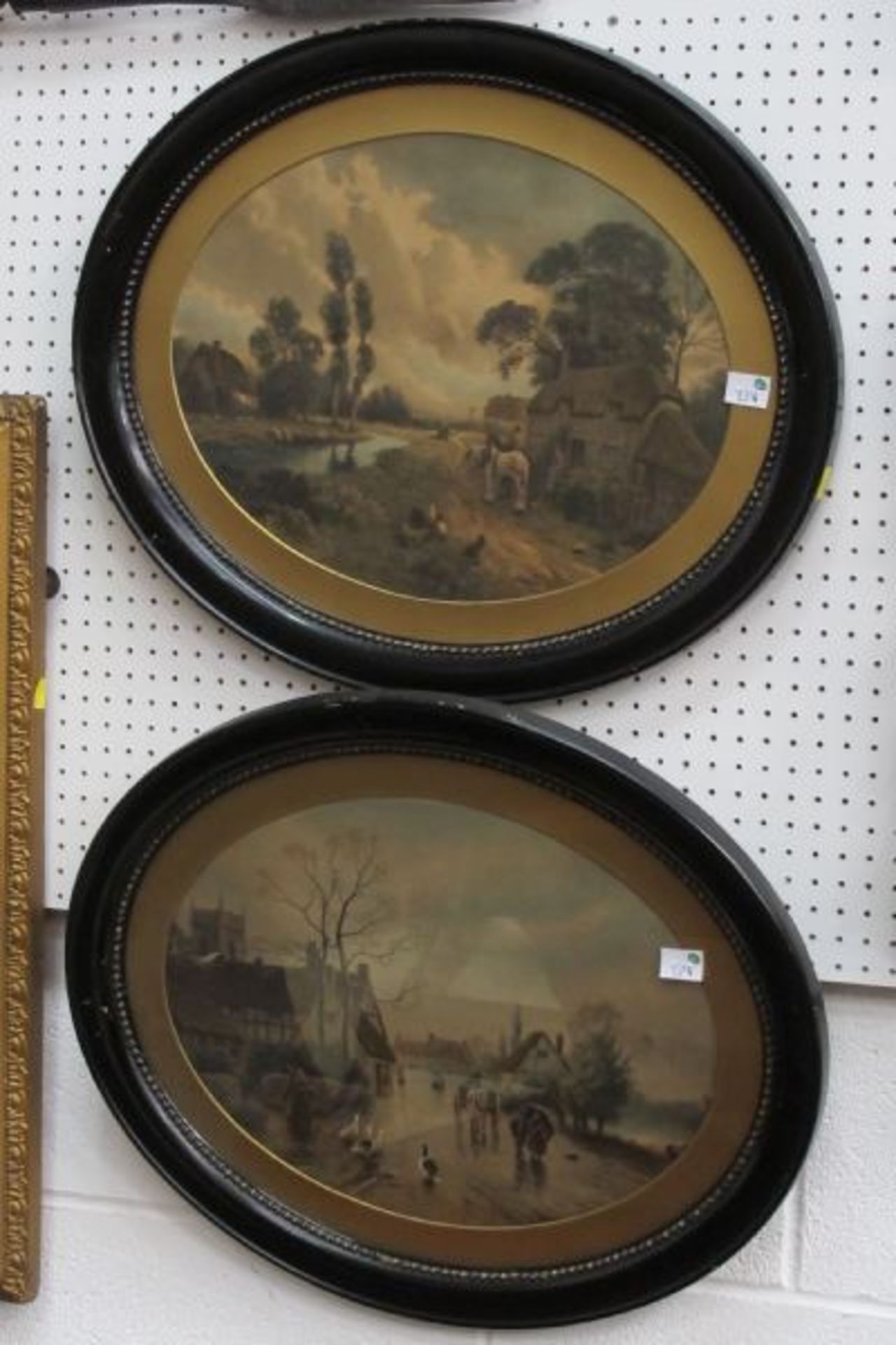 One Large Gilt Mirror and One Smaller Gilt Framed Mirror and Two Oval Water Colours of Horse Scenes. - Image 3 of 3