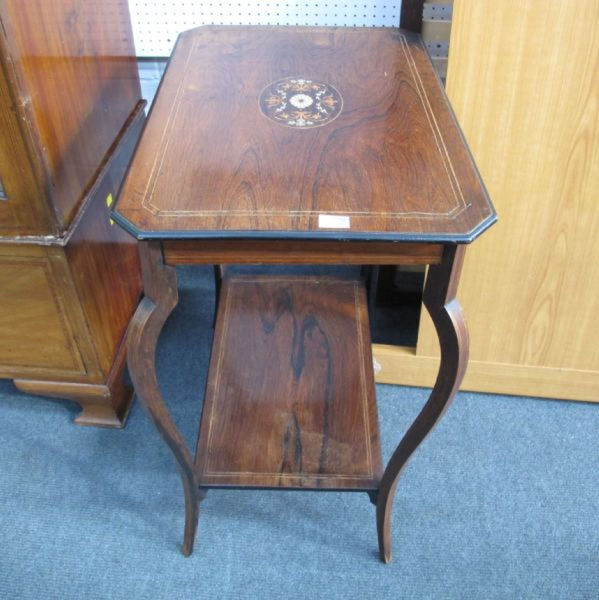 An Edwardian Marquetry Inlaid Rosewood Octagonal Two-Tier Occasional Table. (est. £30-£40)