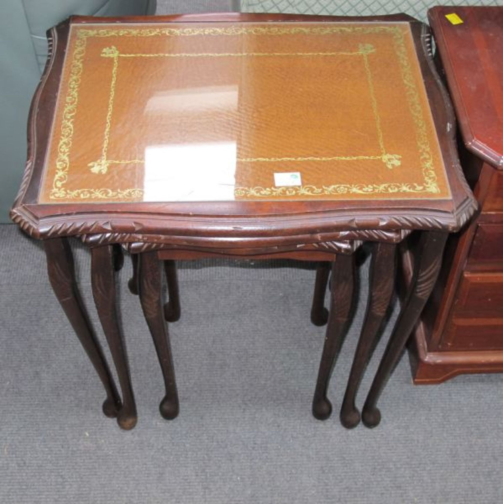 A Nest of Three Leather Top Coffee Tables; a Mahogany Three Drawer Bedside Chest and a Mahogany - Image 3 of 3