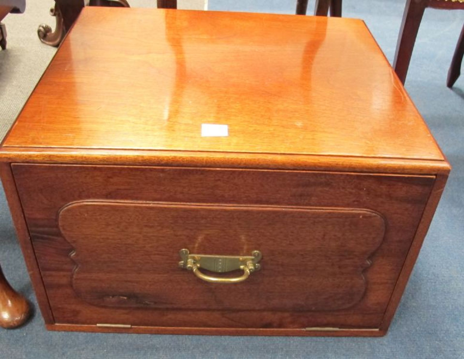 An Edwardian Walnut Narrow Cabinet.  62cms.  A Mahogany Deep Three Drawer Former Sheet Music Chest - Image 3 of 3