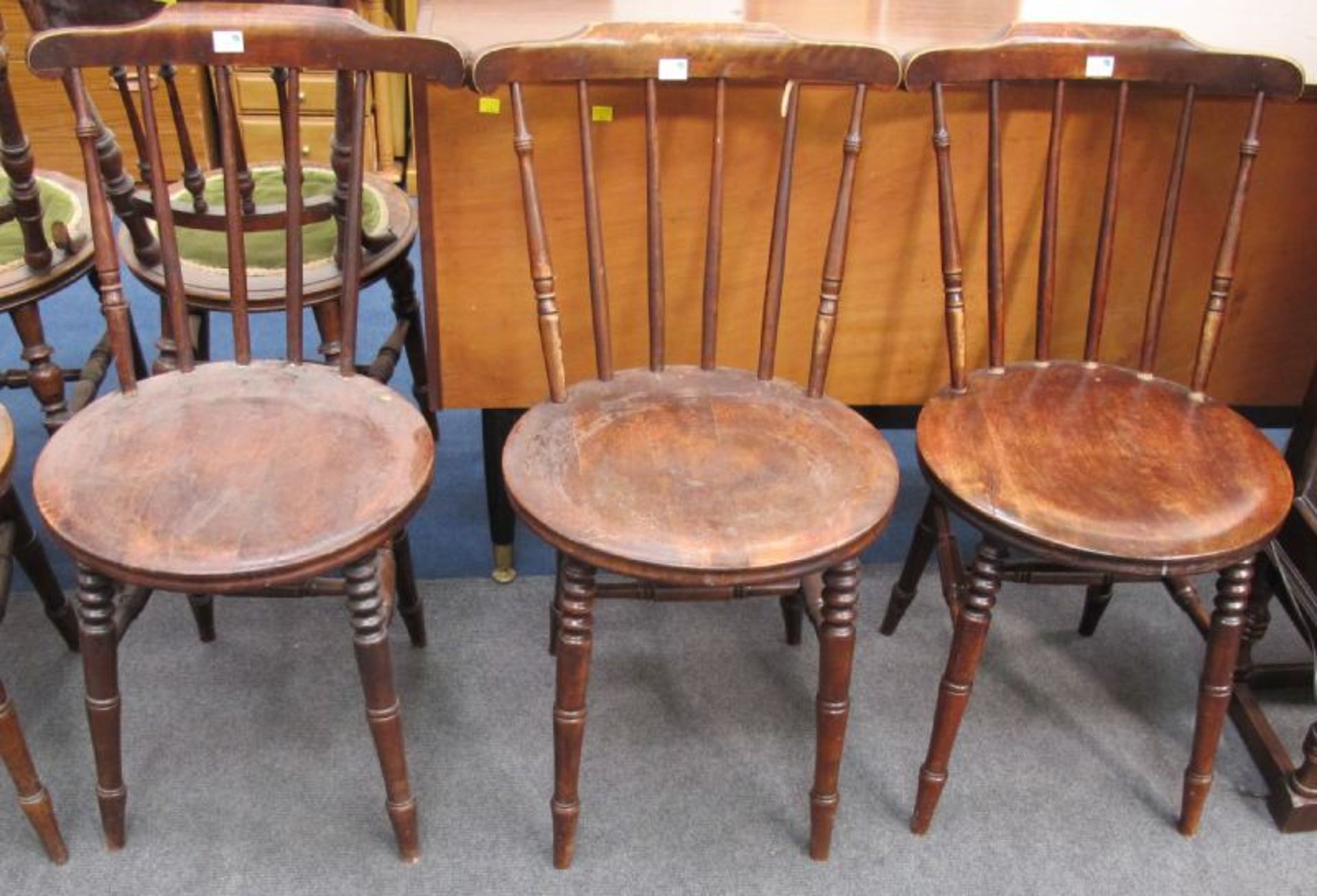 A Set of Four Spindle Back Circular Seat Dining Chairs Together With a Pair of Wheelback Single - Image 2 of 2