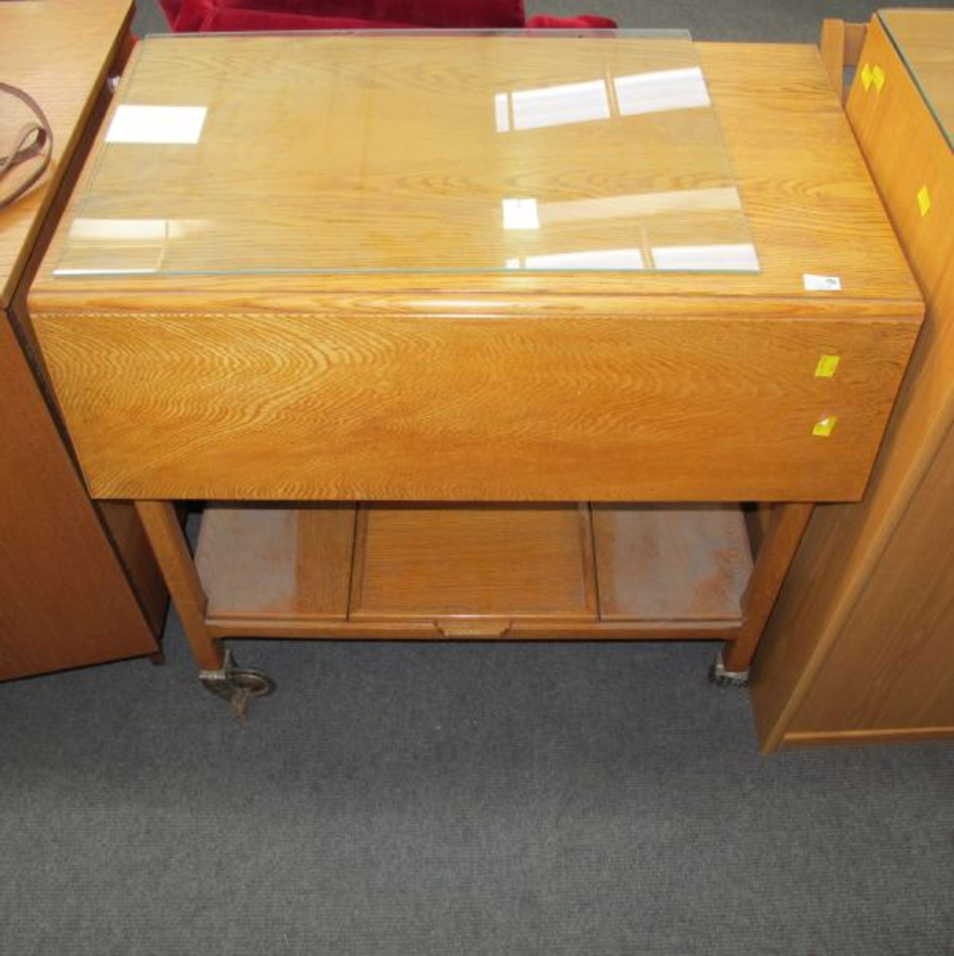 A Teak ''Home Desk'' with Opening Front and Fitted Interior.  107cm.  Together with, an Oak Drop - Image 3 of 3